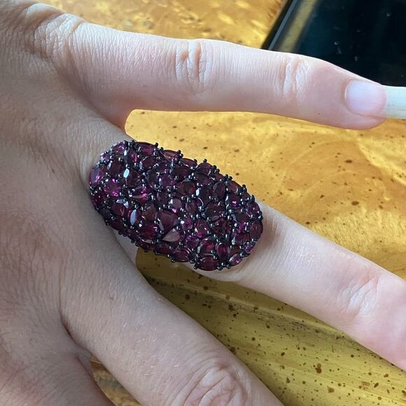 Natural Rhodolite Garnet Sterling Silver Cocktail Ring Size 5.75 - Picture 4 of 9